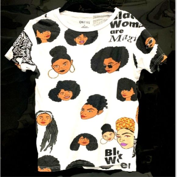 Teen Girls T- Shirt On Fire  Size Large Theme Black Girls Hairstyles Tee Shirt - Picture 1 of 3